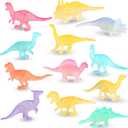 Skylety Mini Dinosaurs Toys 12 Pcs Glow in Dark Dino Figures Colorful Easter Dinosaur Party Favors Glowing Realistic Dinosaur Cupcake Toppers Party Decorations for Birthday Goody Bag Pinata Egg Filler