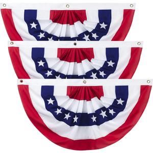 Outdoor Bunting Flags 3PCS 2x4 FT American Pleated Fan Flags,4th of July Patriotic Buntings,Outside Veteran's Day, Independence Day, Memorial Day Decorations
