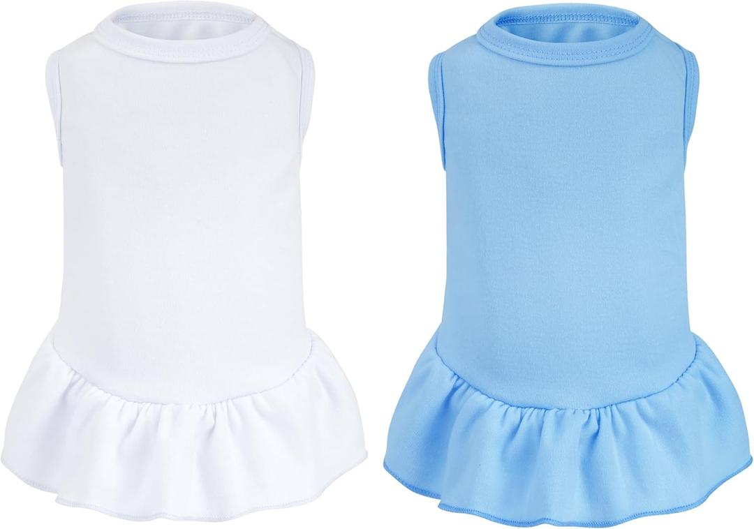 2 Pcs Dog Dresses Cat Skirt Solid Color Dog Clothes Summer Sleeveless Puppy Girl Clothes for Small Pet Dogs Cats (White,Blue, Small)
