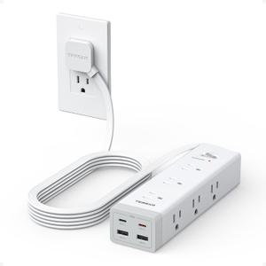 TESSAN Surge Protector Power Strip PD 20W, Ultra Thin Flat Plug 10 FT Extension Cord, 9 Outlets 4 USB(2 USB C), 1050J Protection Multiple Outlets Charging Station for Home, Office, College Dorm Room