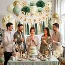 ANSOMO Sage Green Happy Birthday Party Decorations Retro Green Nude Ivory Dark Olive Kraft Paper Banner Balloons Neutral Rustic Boho Blush Safari Botanical Greenery Wild Dcor Supplies Women Adults