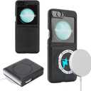 Magnetic case for Samsung Galaxy Z flip5,Support Wireless Charging, Premium PU Leather & Shockproof, Protective Cover for Samsung Galaxy flip5 (Black)