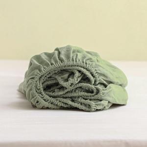 Simple&Opulence 100% Linen Fitted Sheet Twin(1 Piece), 14 Inch Deep Pocket Mattress Cover Natural French Flax Stone Washed Farmhouse Soft Breathable Bottom Sheets-Sage Green