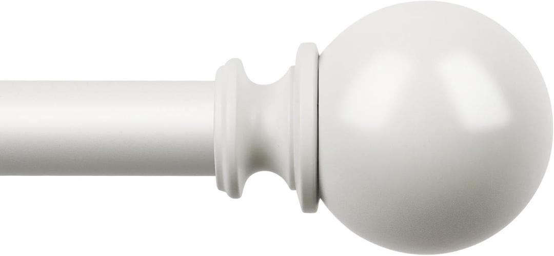 KAMANINA Curtain Rod 32 to 58 Inches (2.6-4.8ft), White Curtain Rods for Windows, 7/8 Inch Adjustable Modern Drapery Rod with Round Finials