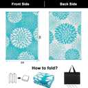 Ileading Waterproof Outdoor Rug 6x9, Reversible Plastic Straw Patio Rug, Portable Indoor Outdoor RV Camping Mat Carpet for Deck, Porch, Balcony, Backyard, Picnic, Floral Teal