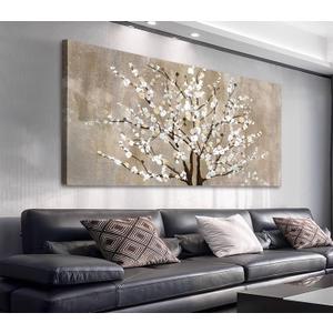 Flower Canvas Wall Art for Living Room & Bedroom - Plum Blossom Canvas Wall Pictures - Abstract Elegant Floral Canvas Prints - Framed & Ready to Hang - 20" x 40"