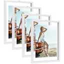 Trwcrt 5x7 Floating Picture Frames Set of 4, Double Glass Photo Frame Display up to 7 x 9 Photos for Desktop or Wall Hanging, White