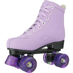 Roller Skates for Girls and Women, Cozy PU Leather Gradient Color Skates with Flash Wheels, Indoor Outdoor Skates for Beginner (34-Youth 3)
