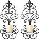 Wall Sconces Candle Holder Set of 2, Metal Wall Decorations Hanging Wall Mounted Candle Sconces for Living Room Dining Room, Black with Gold (Black with Gold) (Antique Black-1)