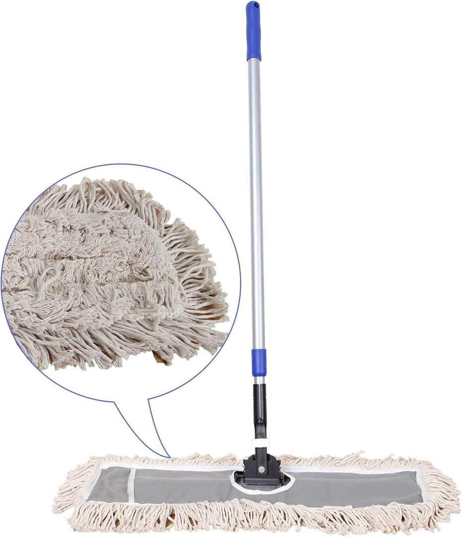 24" Industrial Cotton Floor Dust Mop with adjustable Steel Handle - Commercial Mops for Hardwood, Tiles, Laminate, Vinyl, Garage epoxy, Bamboo surface cleaning and Flooring Push Dust Broom (24 Inch (Pack of 1))