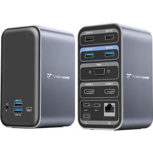 MacBook Pro Docking Station Dual Monitor with 2 4k HDMI Display,15 in 2 USB C Docking Station for MacBook with 2 HDMI, VGA, PD3.0, 7 USB Ports, RJ45 Ethernet & 3.5mm Audio (No Power Adapter)