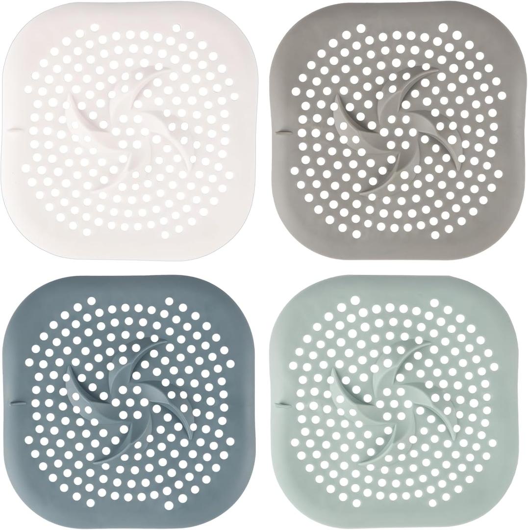 2 x 4 Pack Hair Catcher Shower Drain with Suction Cups, Square Silicone Drain Cover for Kitchen, Bathroom, Bathtub