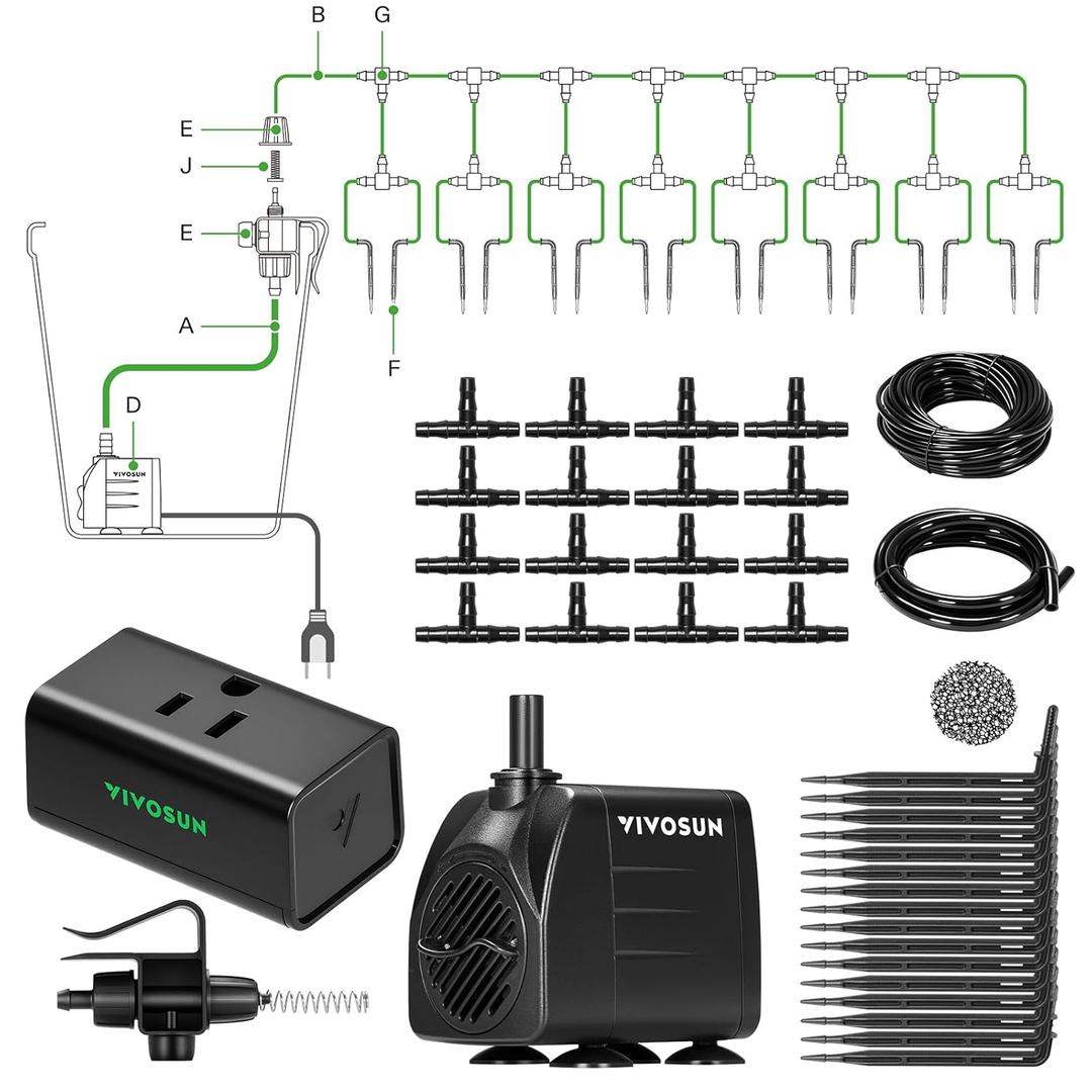 VIVOSUN Automatic Drip Irrigation Kit, Smart Watering System with 16 Drip Emitters, 4mm Fast Flow, App-Controlled A10 GrowHub, Quiet 15W Pump, Anti-Siphon & Filtered for Indoor & Outdoor Plants