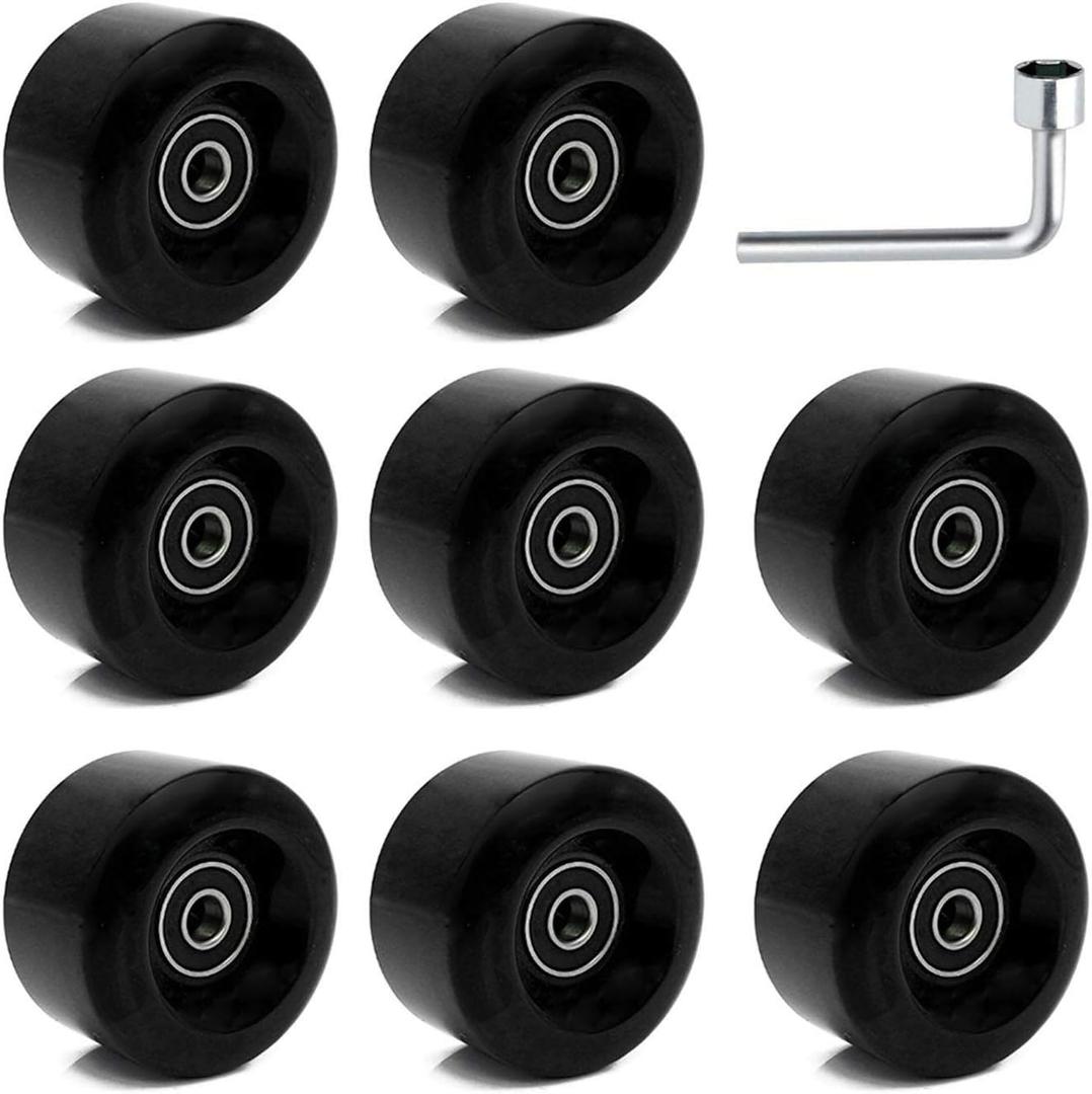 8 Pack Roller Skate Wheels with Bearings Installed, Outdoor Roller Skate Wheels for Double Row Skating, Quad Skates Accessories Outdoor/Indoor Use, 82A, 58 x 32mm (Black)