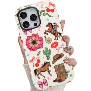 Magnetic for iPhone 16 Pro Max case,Cute Western Cowboy Floral | Compatible with MagSafe,Matte Hard Back Shockproof Anti-Scratch Phone Case for Women Girls