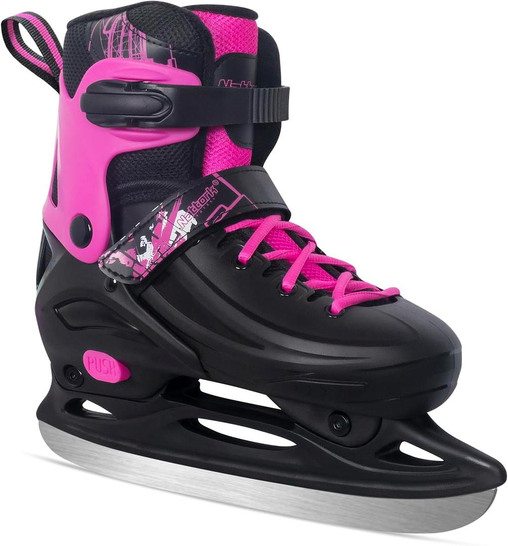 Nattork Ice Skates 4 Sizes Adjustable for Kids Boys Girls, Fun Beginner Ice Skating for Outdoor, Soft and Comfortable Hard Protection for Children Youths Teen (X-Large - Adult (6-8 Men/7-9 Women), Rosy)