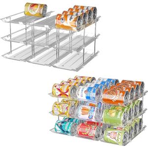 Attelite Can Organizer for Pantry, 6 Sets 3Tiers Can Storage Organizer Pantry, Soda Can Organizer for Fridge 72 Cans Rack Automatic Rolling Stackable Canned Food Organizer,Clear