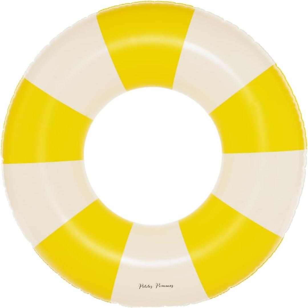 Petites-Pommes Kids Float for Pool for Toddlers - Durable Inner Tube, Handprinted Classic Striped Design Striped Swim Rings, Soft Comfort Seaming, Packable Floats for Travel, Yellow, 24 inch (24 IN (3-6 Years), LIMONATA)