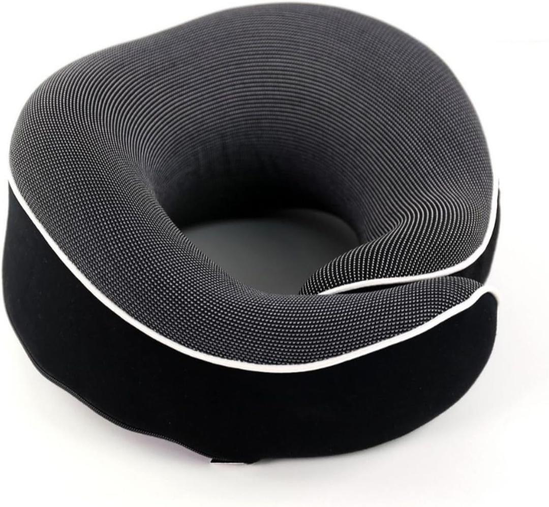 Travel Neck Pillow, Best Memory Foam Head Support, Soft Adjustable Pillows for Airplanes, Cars and Home Recliners(Black)