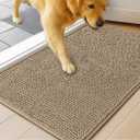 MudGuard Mat Dog Door Mat for Muddy Paws, Super Absorbent Microfiber, Non-Slip Indoor Mat, Quick Dry Chenille Mud Mat for Dogs & Entryway, Washable, Beige 19" x 30"