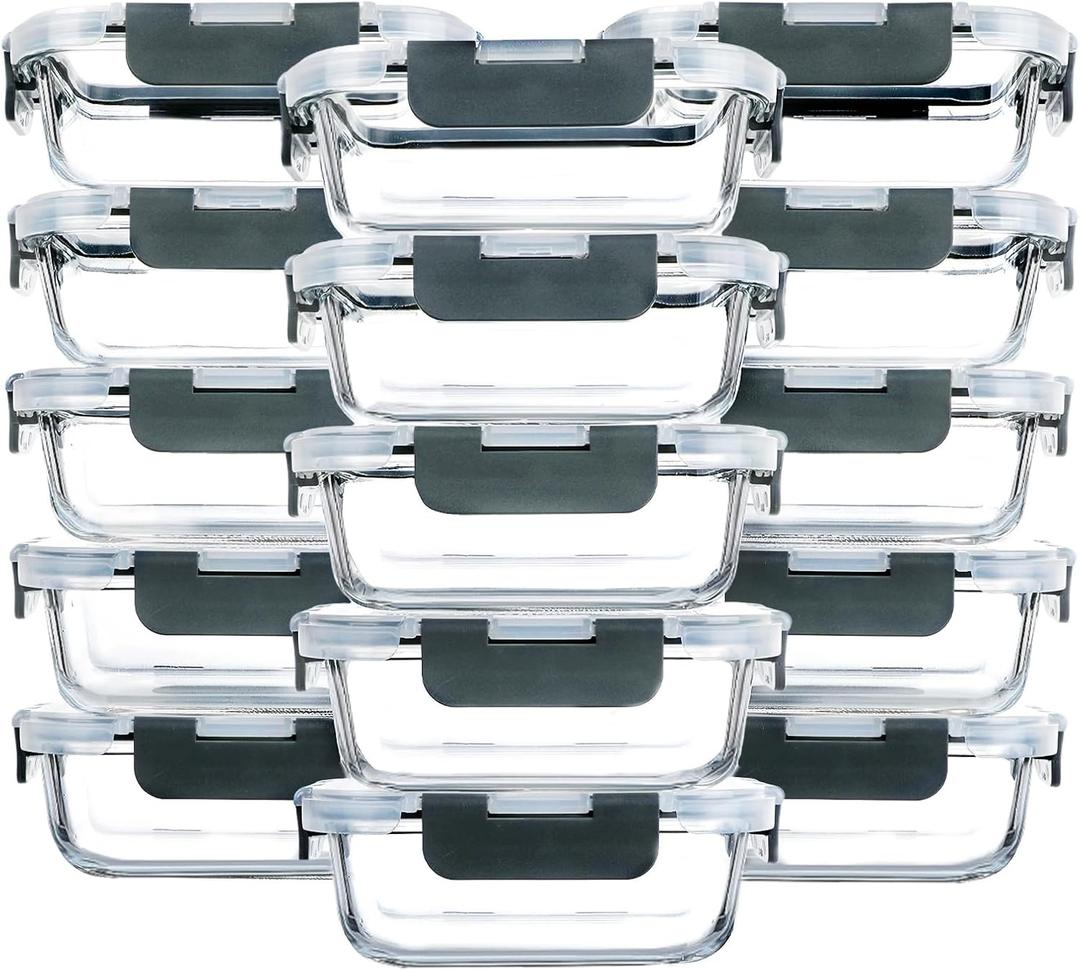 M MCIRCO [14-Pack, 13 oz 1.5 Cup Glass Meal Prep Containers, Small Glass Food Storage Containers with Lids, Airtight Lunch Containers, Microwave, Oven, Freezer and Dishwasher Friendly, BPA-free
