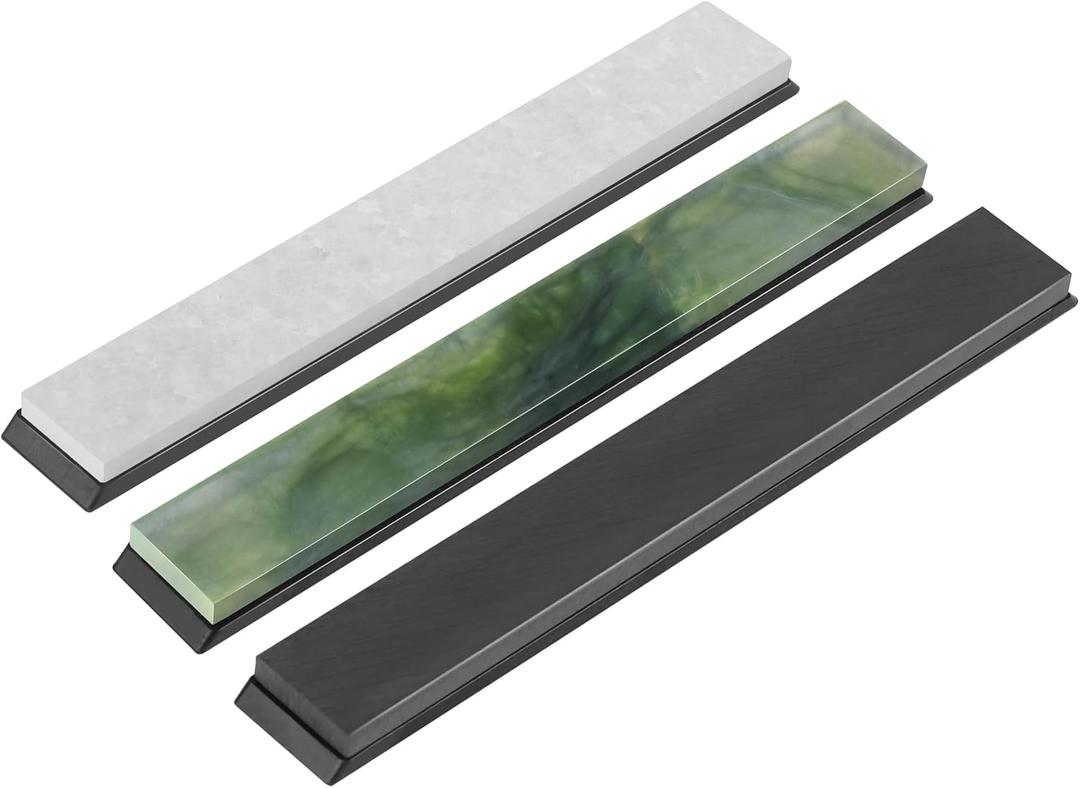 Premium Knife Sharpening Stones Set – 5000 Grit Black Stone, 8000 Grit White Natural Stone, 10000 Grit Green Natural Stone – Compatible with XARILK Sharpening Systems