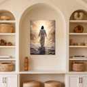 Abstract Jesus Walking on Water Canvas Wall Art Christian Bible Stories Spiritual Wall Decor Pictures Divine Light Modern Religious Poster Prints Artwork for Living Room Bedroom Church Prayer Room (16''Lx12''W)