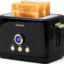 2 Slice Toaster, Retro Bread Toaster with LED Display, Extra Wide Slots Toasters with 6 Bread Shade Settings, Bagel, Cancel, Defrost Function, Stainless Steel with High Lift Lever, Removal Crumb Tray (Arabica Black)