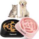 2 Pack Slow Feeder Dog Bowls for Healthy Eating, Non-Slip and Anti-Choking Design, Reduces Bloating & Overeating for Small Dogs, Easy to Clean (Black and Pink)