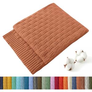 TREELY 100% Cotton Knitted Throw Blanket Couch Cover Blanket(60 x 80 Inches, Caramel)