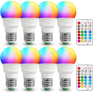 ILC RGB LED Light Bulb, Color Changing Light Bulb, 40W Equivalent, 450LM, 2700K Warm White 5W E26 Screw Base RGBW, 12 Color Choices - Timing Infrared Remote Control (8 Pack)