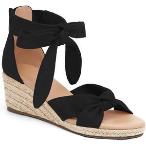 LAICIGO Womens Espadrilles Wedge Sandals Back Zipper Closure Open Toe Platform Ankle Strap Summer Dress Shoes with Bow (9, Black)