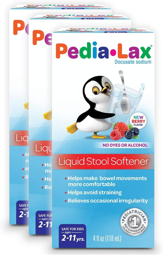 Pedia-Lax Liquid Stool Softener for Kids, Ages 2-11, Berry Flavor, 4 Fl Oz (Pack of 3) Packaging may vary