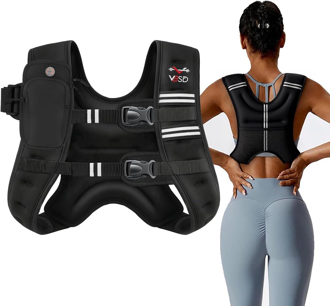 VBSD Weighted Vest Woman 6lb/8lb/12lb/16lb/20lb/25lb/30lb Weight Vest for Women Men Body Weight Vests for Walking Strength Training Running Workout Jogging Fitness (Black)
