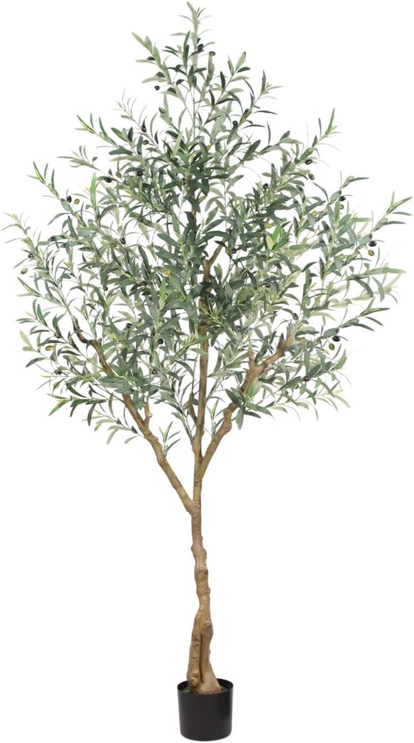 Olive Trees Artificial Indoor, 7FT Tall Faux Olive Tree with Lush Leaves and Lifelike Fruits, Artificial Plants in Sturdy Pot for Indoor Home Office Living Room Decor