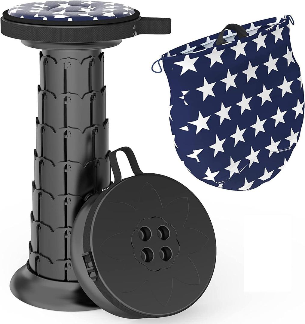 ALEVMOOM Upgraded Portable Collapsible Stool with Cushion Telescoping Stool with Painting Retractable Folding Stool Sturdy Capacity 440Ibs Camping Stool for Outdoor Hiking BBQ with Bag