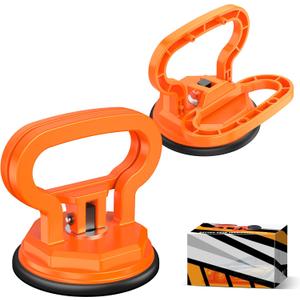 Amooca Glass Suction Cup Lifter Heavy Duty Tile Marble Suction Cup Vacuum Lifter with Handle for Granite Lifting & Window Replacement 60 lbs Load Capacity (2 Pack Orange Medium)