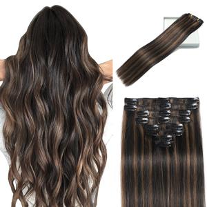 LORIEN Clip in Hair Extensions Real Human Hair, 14 Inch 80g, 1B/6 Natural Black to Chestnut Brown, Clip in 100% Brazilian Remy Human Hair Extensions 8pcs Per Set with 18 Clips Double Weft
