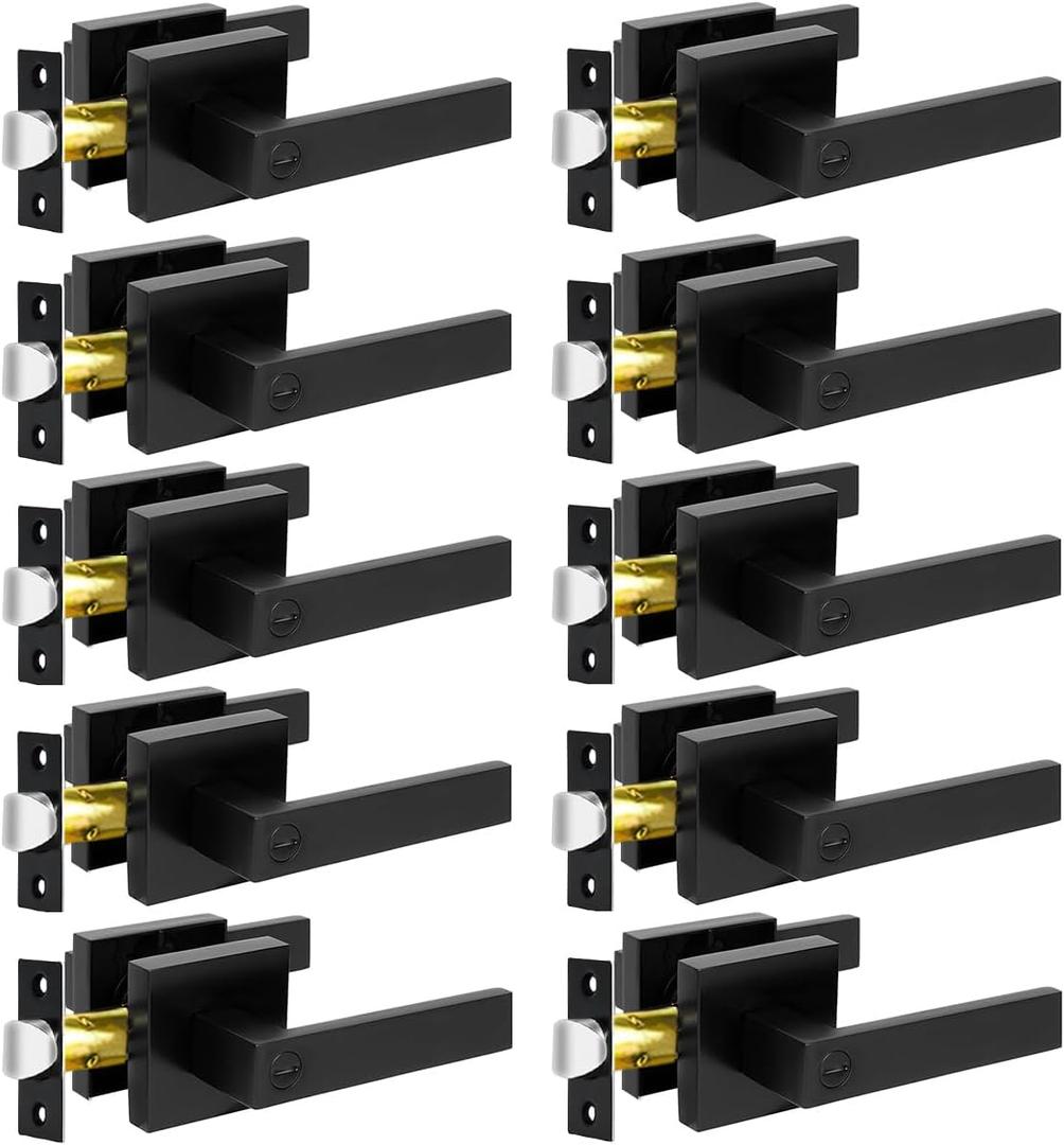 KAMOTA Privacy Door Levers, 10 Pack Matte Black Door Handles Bed and Bath Door Locks Interior Keyless Locksets, Left and Right Hand Reversible