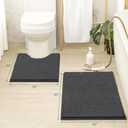 HOMEIDEAS Bathroom Rugs Set 2 Pieces, Ultra Soft Non Slip Absorbent Chenille Toilet Bath Mat Set (Charcoal/Dark Grey)