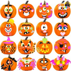 JOYIN 16 Packs Halloween Pumpkin Decorating Stickers, Foam Craft Kit, Halloween Party Favors for Kids, Party Supplies Arts Activities, Funny Jack O Lantern Stickers School Games Gifts