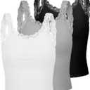 Sintege 3 Pcs Women's Lace Patchwork Tank Top Lace Camisole Tank Sleeveless Cami Crop Lacework Trim Y2k Tops (Medium, Black, White, Gray)