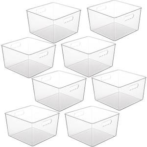 Vtopmart 8 Pack Extra Large Clear Plastic Storage Bins,11x11 Cube Acrylic Organizer Square Containers with Handle for Pantry,Closet,LaundryRoom,Kitchen,Bathroom,UnderSink Organization