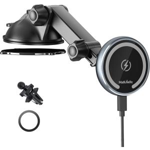 MAGJIEYX for MagSafe Car Mount Charger, Fast Charging 15W Wireless Magnetic Phone Holder [N55 Strong Magnets] Work for iPhone 17 16 15 14 Plus/Pro Max for Dashboard/Vent/Windshield Gary