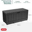 Keter Kentwood 92 Gallon Resin Deck Box-Organization and Storage for Patio Furniture Outdoor Cushions, Throw Pillows, Garden Tools and Pool Floats, Dark Grey