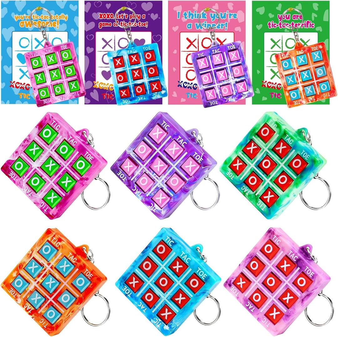 26PCS Tic Tac Toe Game Keychains Valentines Day Gifts for Kids School Classroom Valentine Exchange Cards for Toddlers Boys Girls Class Valentines Day Gift Party Favors Treat Goodie Bag Stuffers Bulk