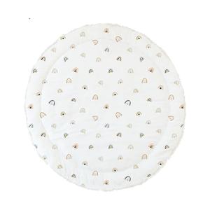 MakeMake Organics Organic Play Mat GOTS Certified Organic Cotton Nursery Floor Rug Washable Reversible Non Toxic Activity Mat Tummy Time Crawling Pad Thick Quilted (Rainbow, White)