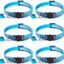 6 Pack Reflective Cat Collar with Bell, Breakaway and Safe Collars for Cats, Nylon, Pet Collar Adjustable19-32cm (Sky Blue)
