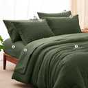 CozyLux Oversized Queen Comforter Set Olive Green Seersucker 7 Pieces 98x98 Bed in a Bag Comforter Set with Sheets, Luxury Soft Bedding Set with Down Alternative Comforter, Sheets, Pillowcases & Shams