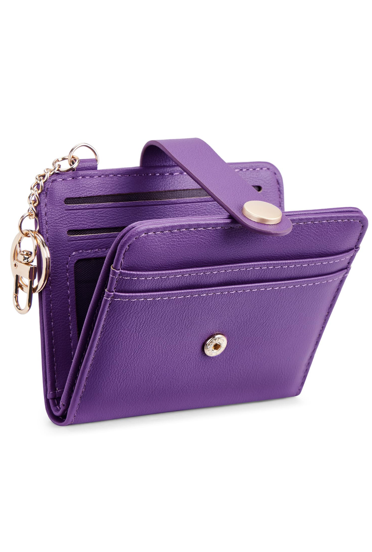POIUGOYA Slim Wallet for Women,RFID Blocking Bifold Credit Card Holder with Zipper Coin Pocket,ID Window,Keychain